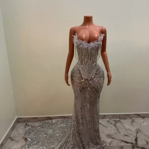 kf-S44b9f4a7801c4ecabf22c7d6f15abe07m Silver Mermaid Long Prom Dresses 2025 For Black Girls Corset Strapless Sequin Crystal Tassel Evening Gowns For Party Customized