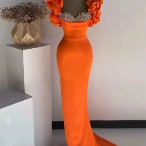 kf-Sb0c467836d0344f2b137d8810894cbfcY Orange Satin Long Prom Dress 2025 Mermaid Sweetheart Puff Sleeves Women's Formal Party Evening Gowns Customized
