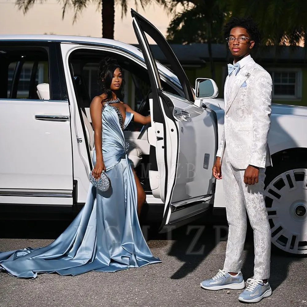 Luxury Rhinestone Diamond Mermaid Long Prom Dresses For Black Girls 2025 Sexy Sheer High Slit Evening Gown Customized - Image 3