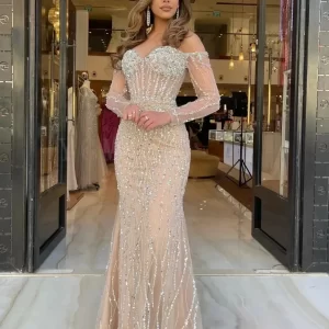 kf-Sd9de68b82f6a41618bd1ea17e3b297dbU Off the Shoulder Champagne Long Evening Dresses Luxury 2025 Mermaid Beaded Prom Wedding Party Gown Special Occasions Customized